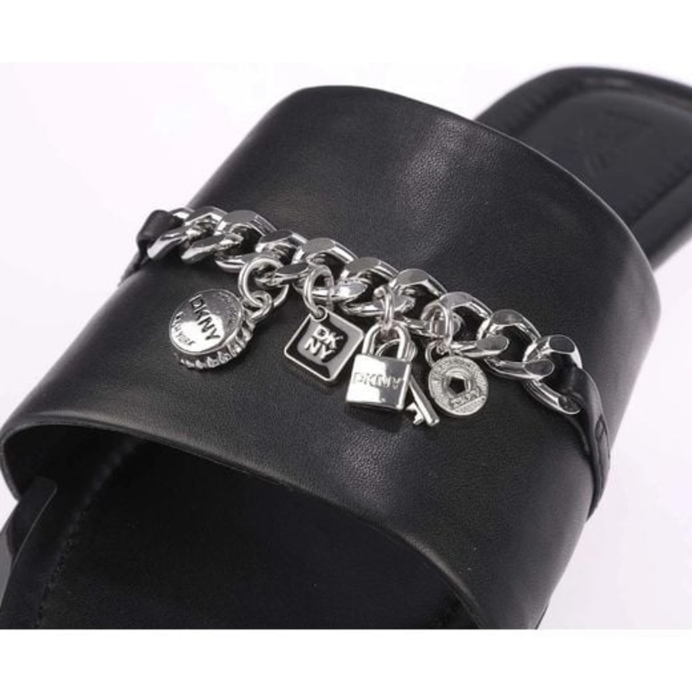 DKNY Women's Black Leather Holden Charms Flat Sandals Size 8 - Picture 3 of 8